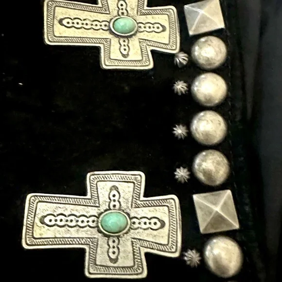 Double D Ranch suede studded jacket silver cross faux with turquoise Rtl $795 S - Picture 5 of 10